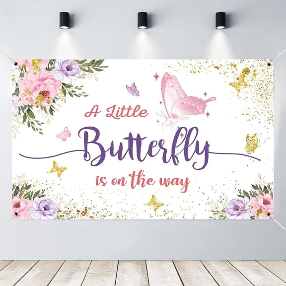 Butterfly Baby Shower Backdrop A Little Butterfly is on The Way Floral Flowers Photography Background Princess Newborn Girl Themed Party Decorations Banner Photo Booth