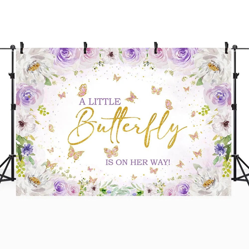 Pink Floral Butterfly Baby Shower Round Backdrop For Girl