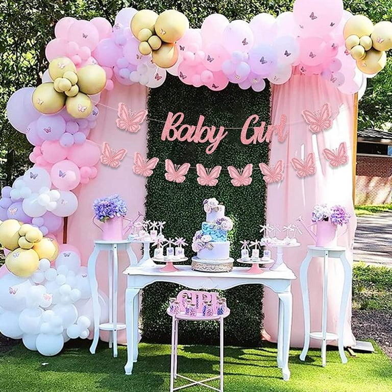 Butterfly Baby Shower Decorations for Girls, Pink Purple Balloon