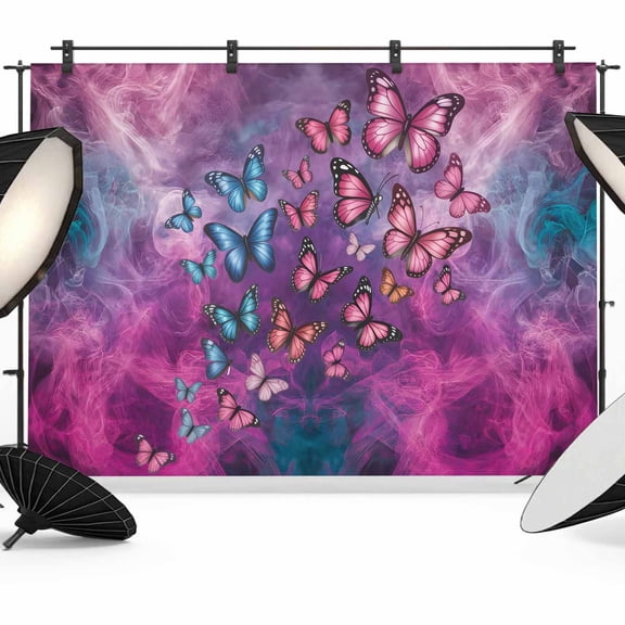 Butterfly Backdrop for Photography,Fabric Photo Background Backdrop,Purple Blue Fantasy Dream Butterflies Abstract Photo Booth Background for Portrait Photoshoot Video Wedding Studio Banner 10x8ft