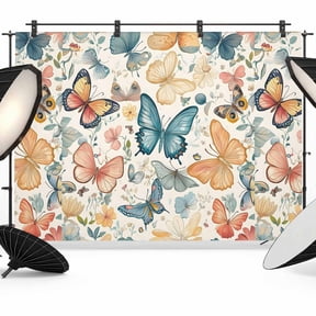 Butterfly Backdrop for Photography,Fabric Photo Background Backdrop,Retro Spring Leaves Country Aesthetic Flower Photo Booth Background for Portrait Photoshoot Video Wedding Studio Decor Banner 7x5ft