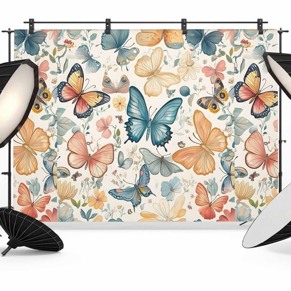 Butterfly Backdrop for Photography,Fabric Photo Background Backdrop,Retro Spring Leaves Country Aesthetic Flower Photo Booth Background for Portrait Photoshoot Video Wedding Studio Decor Banner 7x5ft
