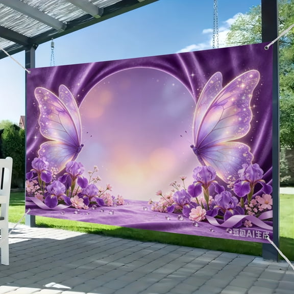 Butterfly Backdrop Purple Butterfly Baby Shower Decorations for Girls Purple Flowers Girl Birthday Photography Background (2) 51*59IN