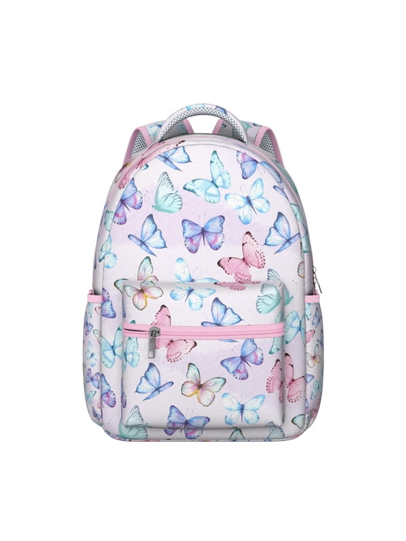 Backpack for Student School Bag with Colorful Floral Pattern Cute Aesthetic Design Butterflies