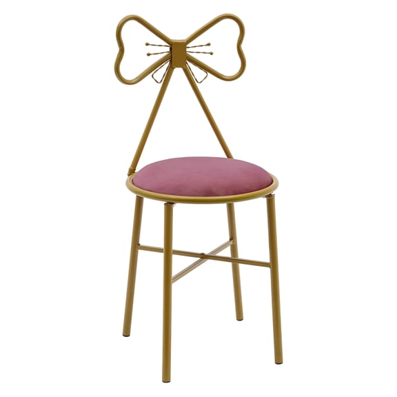 Butterfly Backrest Chair, Pink Butterfly Dressing Chair with Flannel Cushion Metal Frame Modern Vanity Chair with Bow Backrest