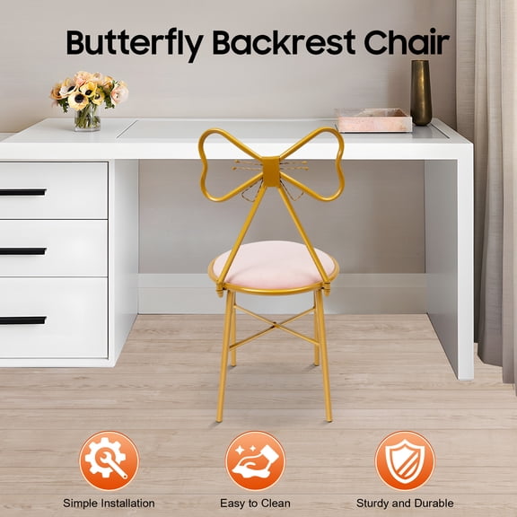 Light Pink Butterfly-Shaped Vanity Chair, Dining Chair, Makeup Chair, Butterfly Backrest Chair, 100kg/220.46lbs Load Bearing Capacity