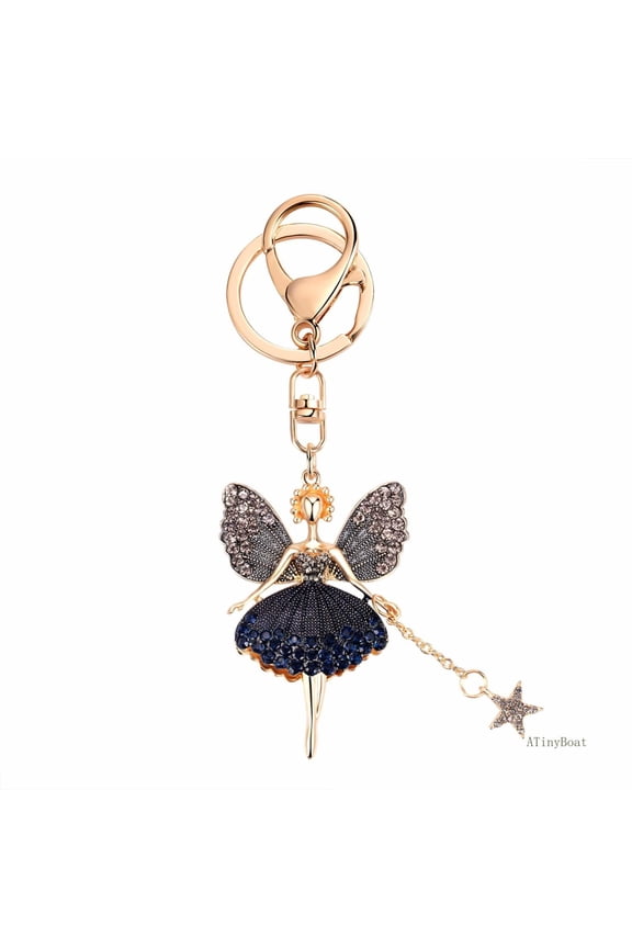 Butterfly Ballet Dancer Keychain, Rhinestone Fairy Key Ring with Moving Legs, 12cm Bag Charm