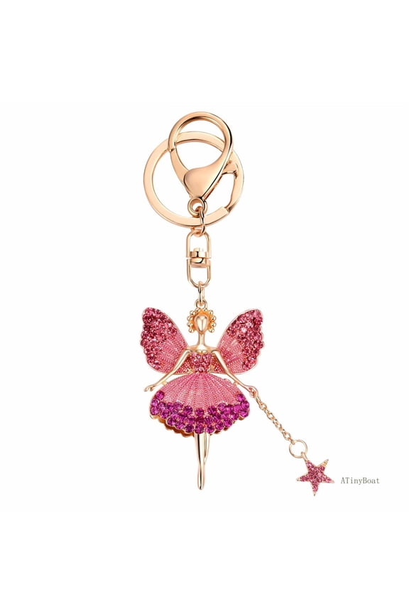 Butterfly Ballet Dancer Keychain, Rhinestone Fairy Key Ring with Moving Legs, 12cm Bag Charm
