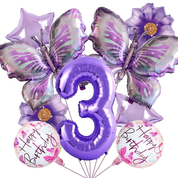 Butterfly Balloons Butterfly 3rd Birthday Decorations KKS1Purple Butterfly Foil Mylar Balloon for Butterfly Birthday Party Baby Shower Decorations Supplies