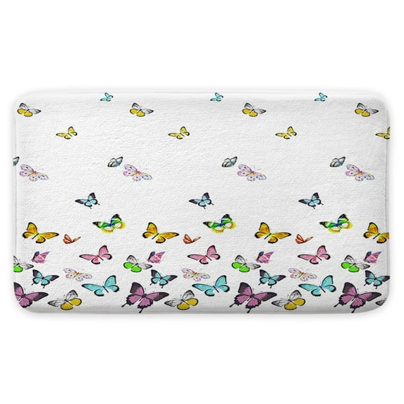 Butterfly Bath Mat for Bathroom, Colorful Butterflies in Spring Soft Flannel Bathroom Rugs Home Bath Decor 16x24 Inches