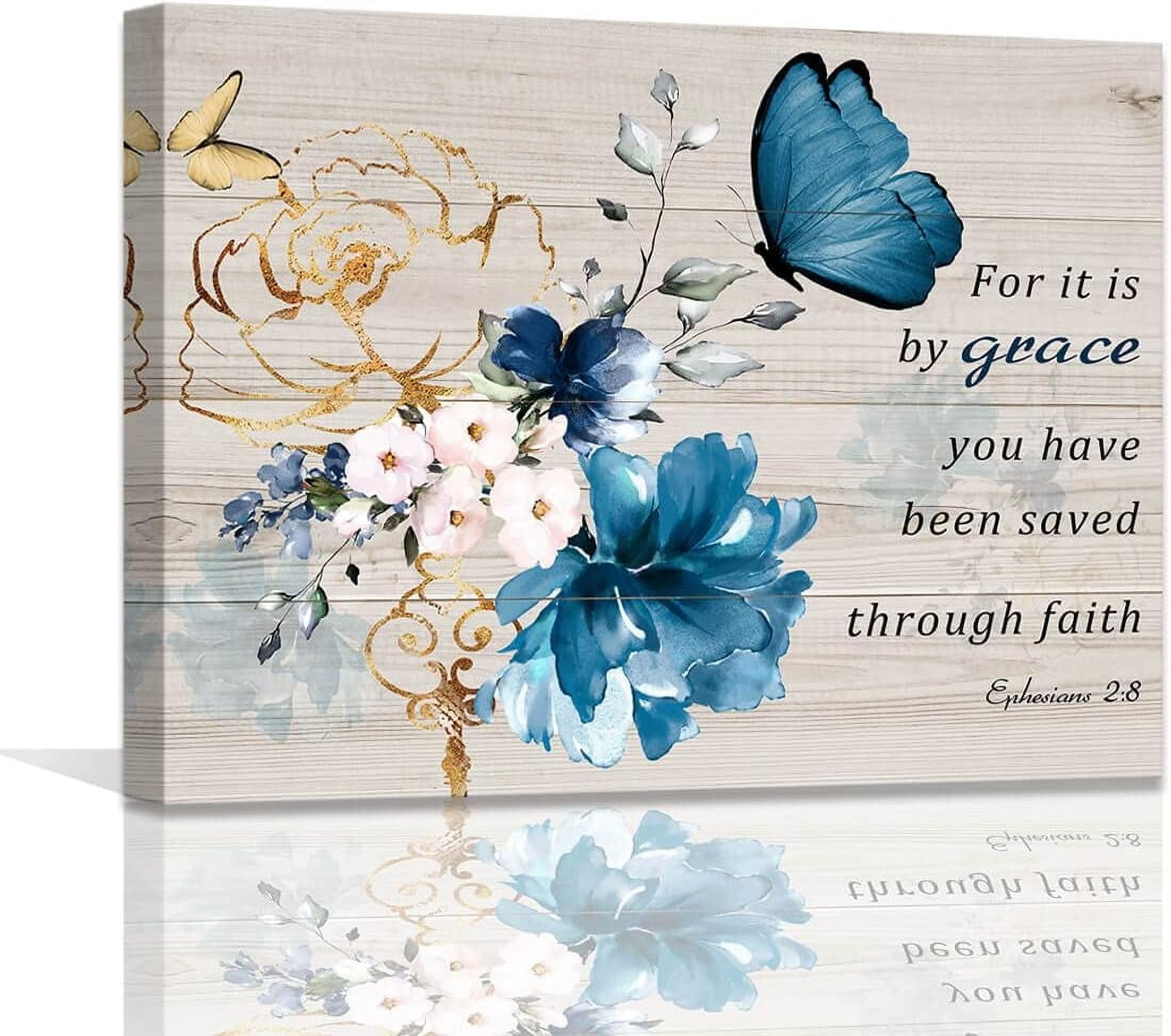 Butterfly Bathroom Decor Bible Verse Inspirational Wall Art Canvas ...