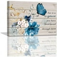 thumbnail image 1 of Butterfly Bathroom Decor Bible Verse Inspirational Wall Art Canvas Christian Home Decorations Blue Flower Prints Wall Pictures Artwork for Home Walls Grace Canvas Art Room Decor Framed 12x16inch, 1 of 6