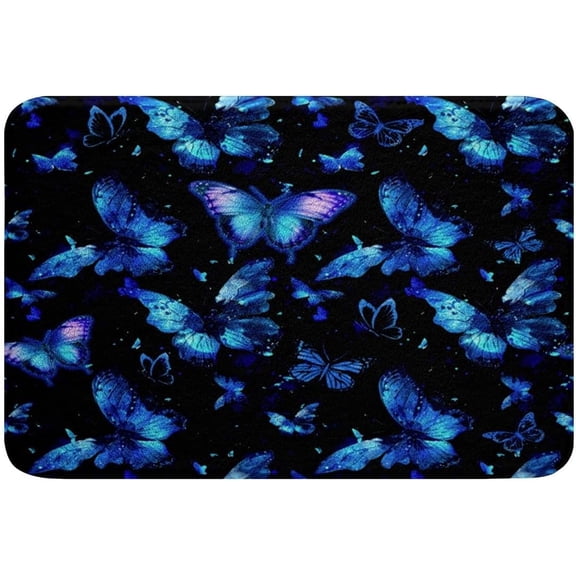 Butterfly Bathroom Rug Navy Blue Bath Mat Galaxy Rustic Design Modern Room Decor Floor Mat 16" x 24"