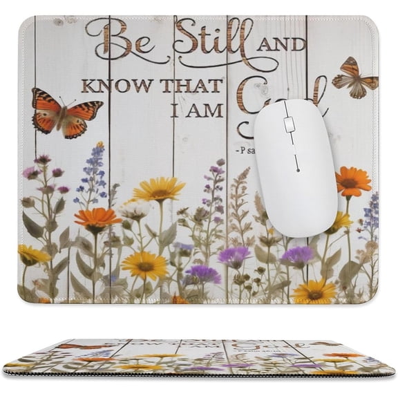 Butterfly Be Still and Know That I Am God Themed Mouse Pad 10" x12 Non-Slip Rubber Base MousePads with Stitched Edge Butterfly Decor A212