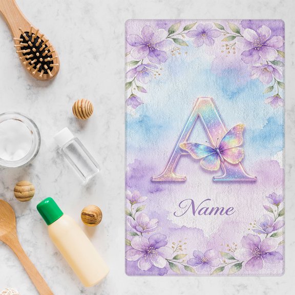 Butterfly Beach Towel, Personalized Letter A Bath Towels, Custom Gift for Kids Adults Free Microfiber Towels for Beach Pool Swim Gym 59*29.5IN