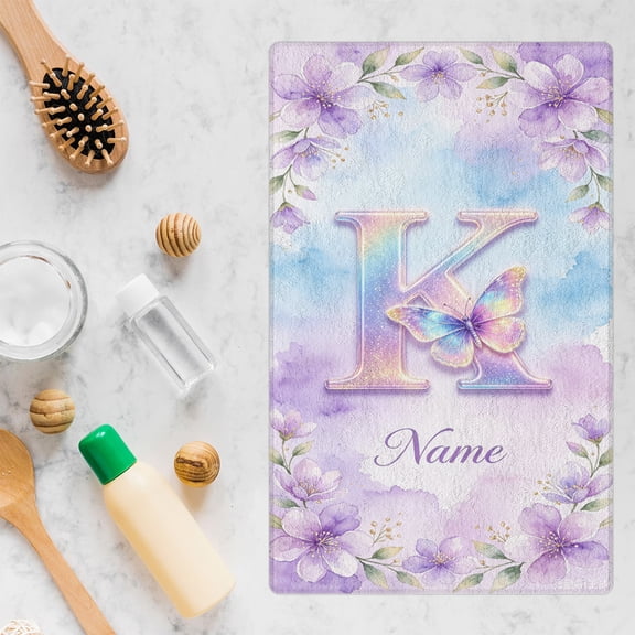 Butterfly Beach Towel, Personalized Letter K Bath Towels, Custom Gift for Kids Adults Free Microfiber Towels for Beach Pool Swim Gym 59*29.5IN