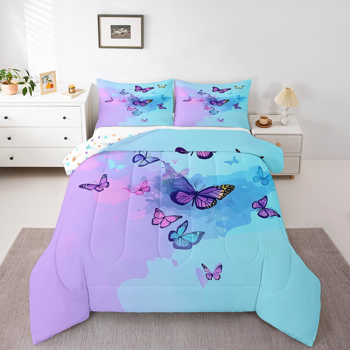 Butterfly Blue Pattern Print Duvet Cover Bedding Set