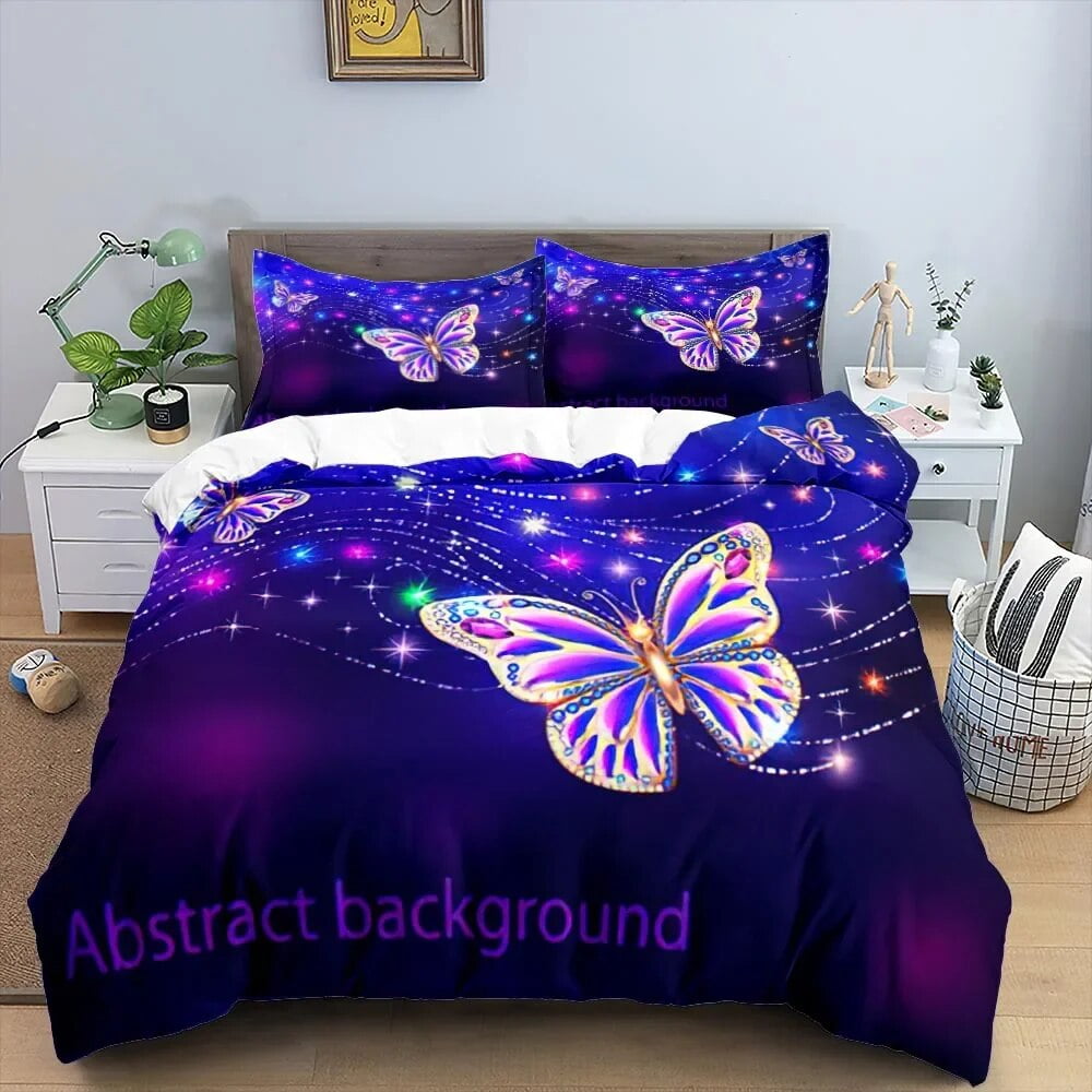 Butterfly Bedding Set 3d Flower Duvet Cover Quilt Cover With Zipper Double Polyester Comforter