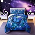 thumbnail image 1 of Butterfly Bedding Set Blue Flowers Full Comforter Sets,Bohemian Glitter Starry Down Comforter Botanical Leaves Quilt Set, 1 of 6