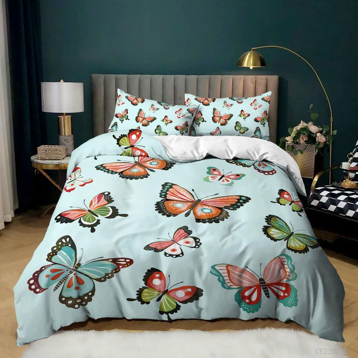 Butterfly Bedding Set,Butterfly Duvet Cover Set Full Size,Black Gold
