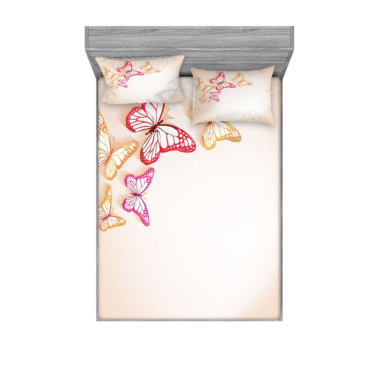 Queen White Microfiber Butterfly Print Bedding Set
