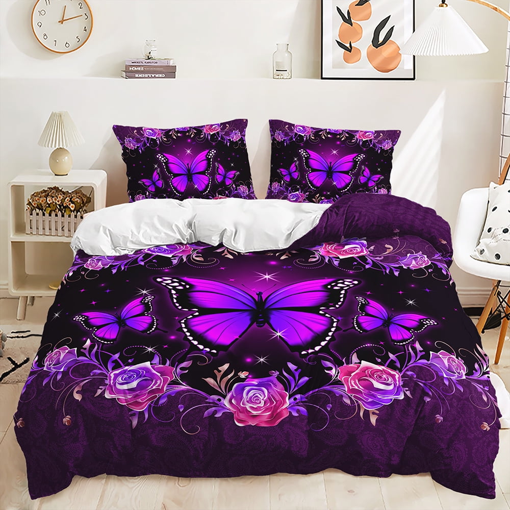 Butterfly Bedding Set Twin Size for Girls Kids Teens 3 Piece Bed in A