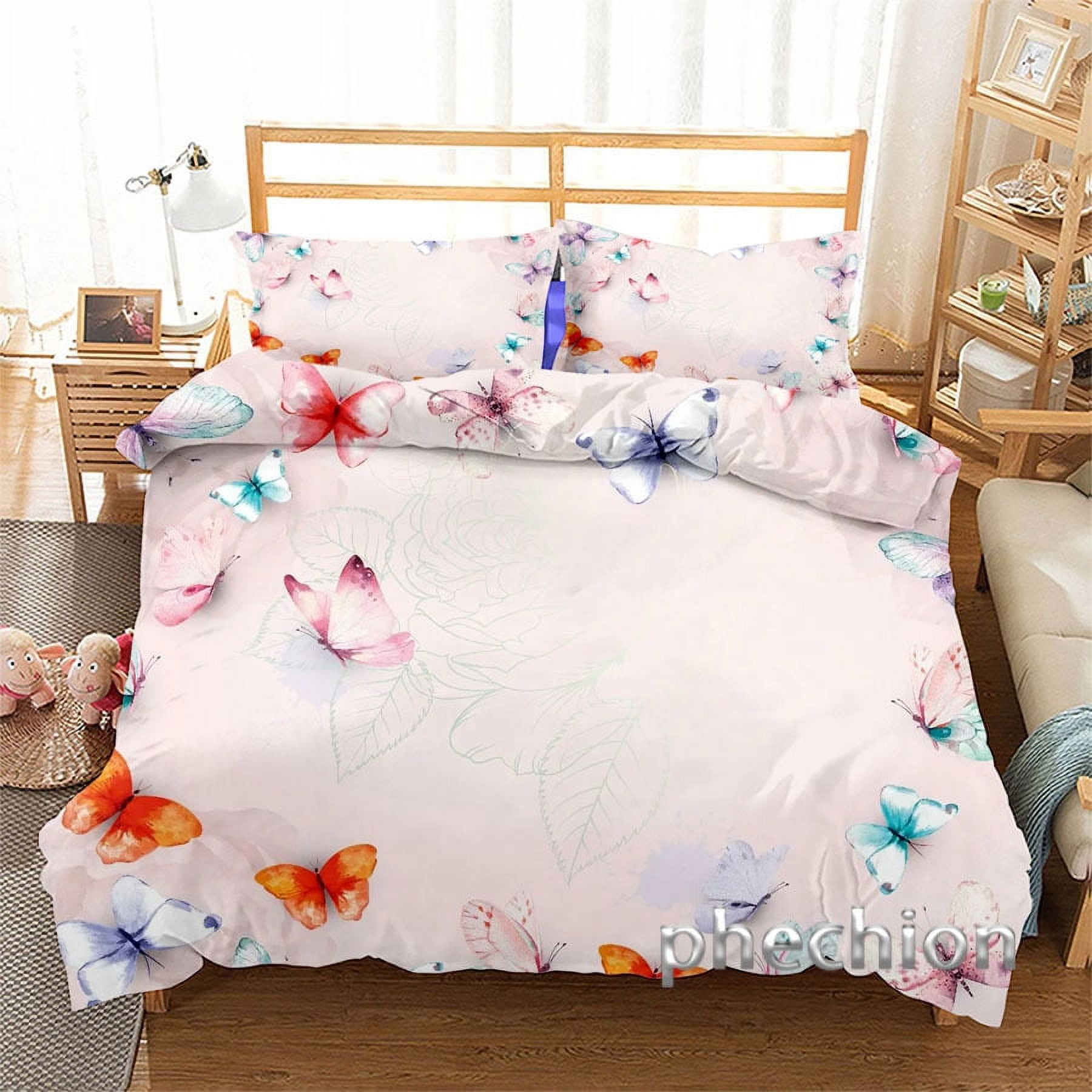 Butterfly Bedding Set Twin Size for Girls Kids Teens 3 Piece Bed in A