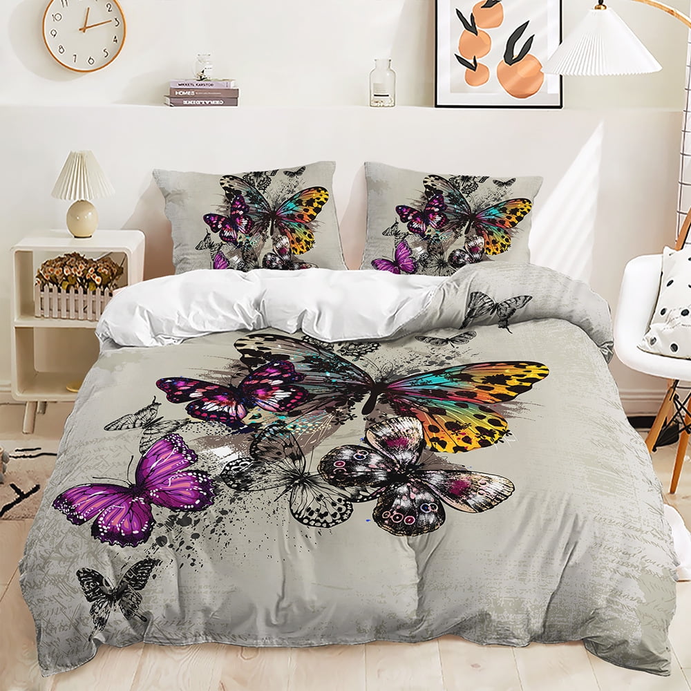 Butterfly Bedding Set Twin Size for Girls Kids Teens 3 Piece Bed in A