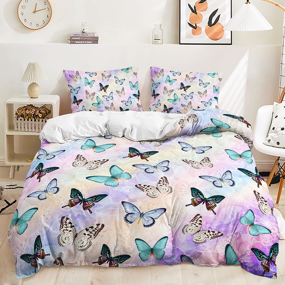 Butterfly Bedding Set Twin Size for Girls Kids Teens 3 Piece Bed in A