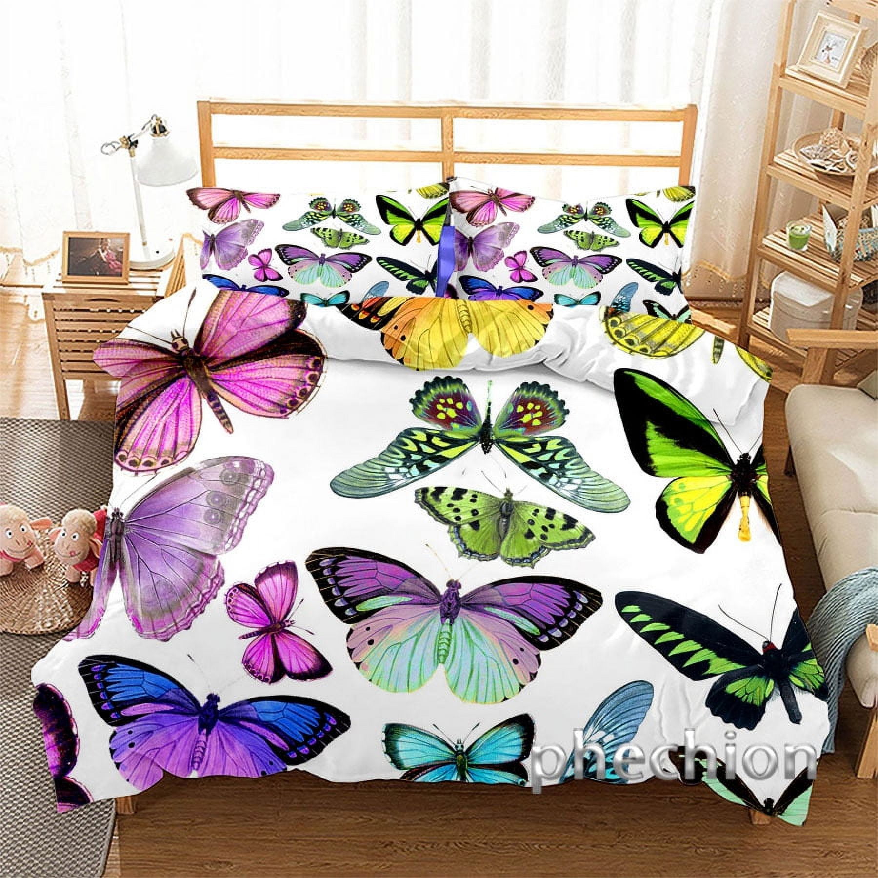 Butterfly Bedding Set Twin Size for Girls Kids Teens 3 Piece Bed in A
