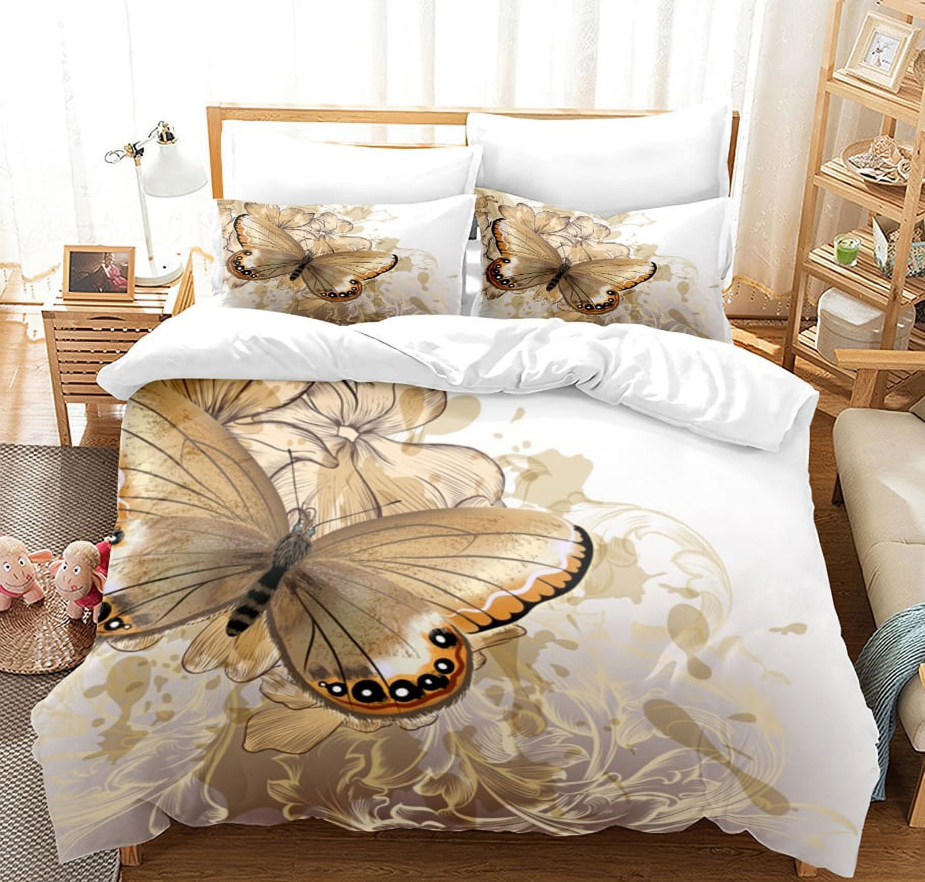 Butterfly Bedding Twin Full Queen King Size,Rainbow Set for Girls Kids