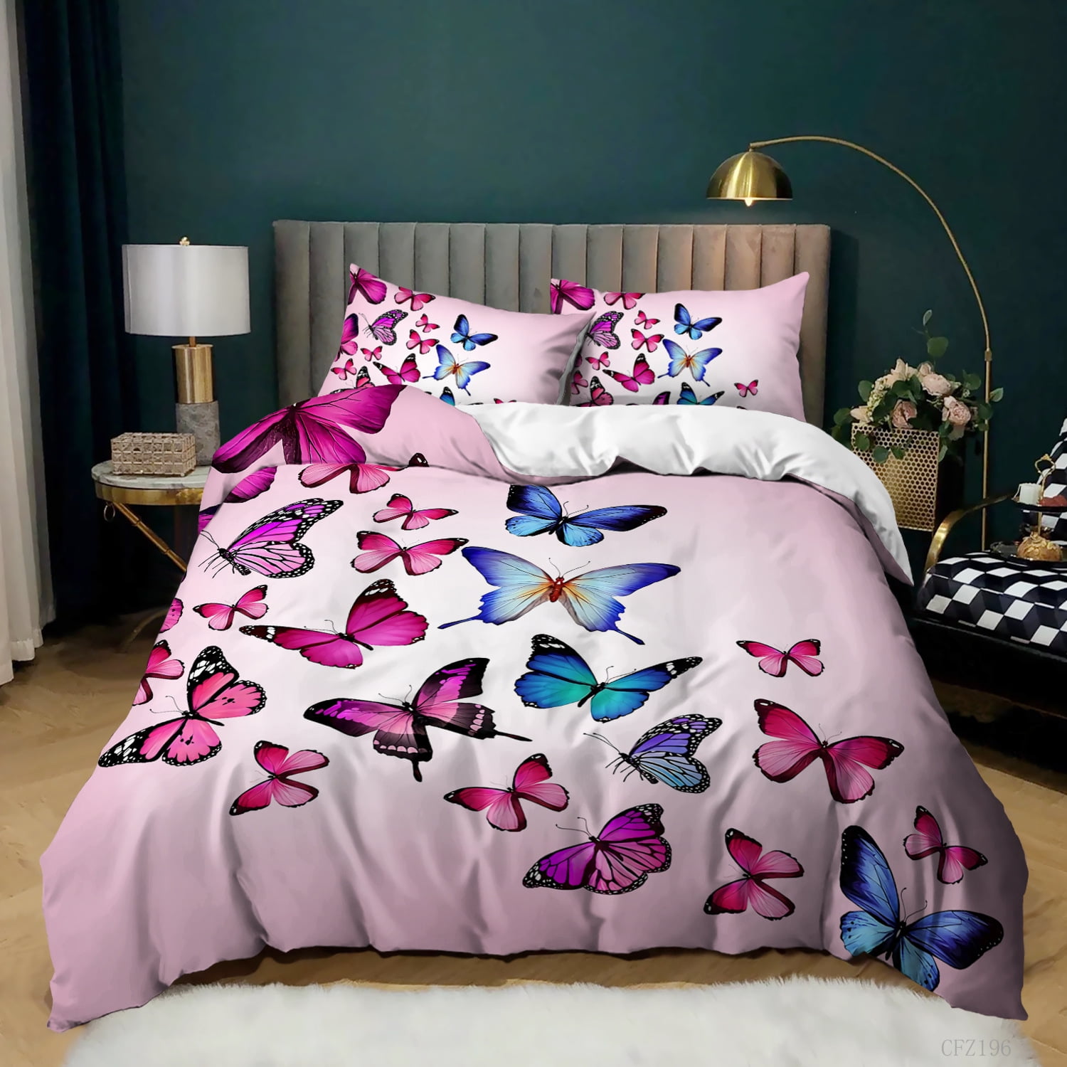 Butterfly Bedding Twin Full Queen King Size,Rainbow Set for Girls Kids