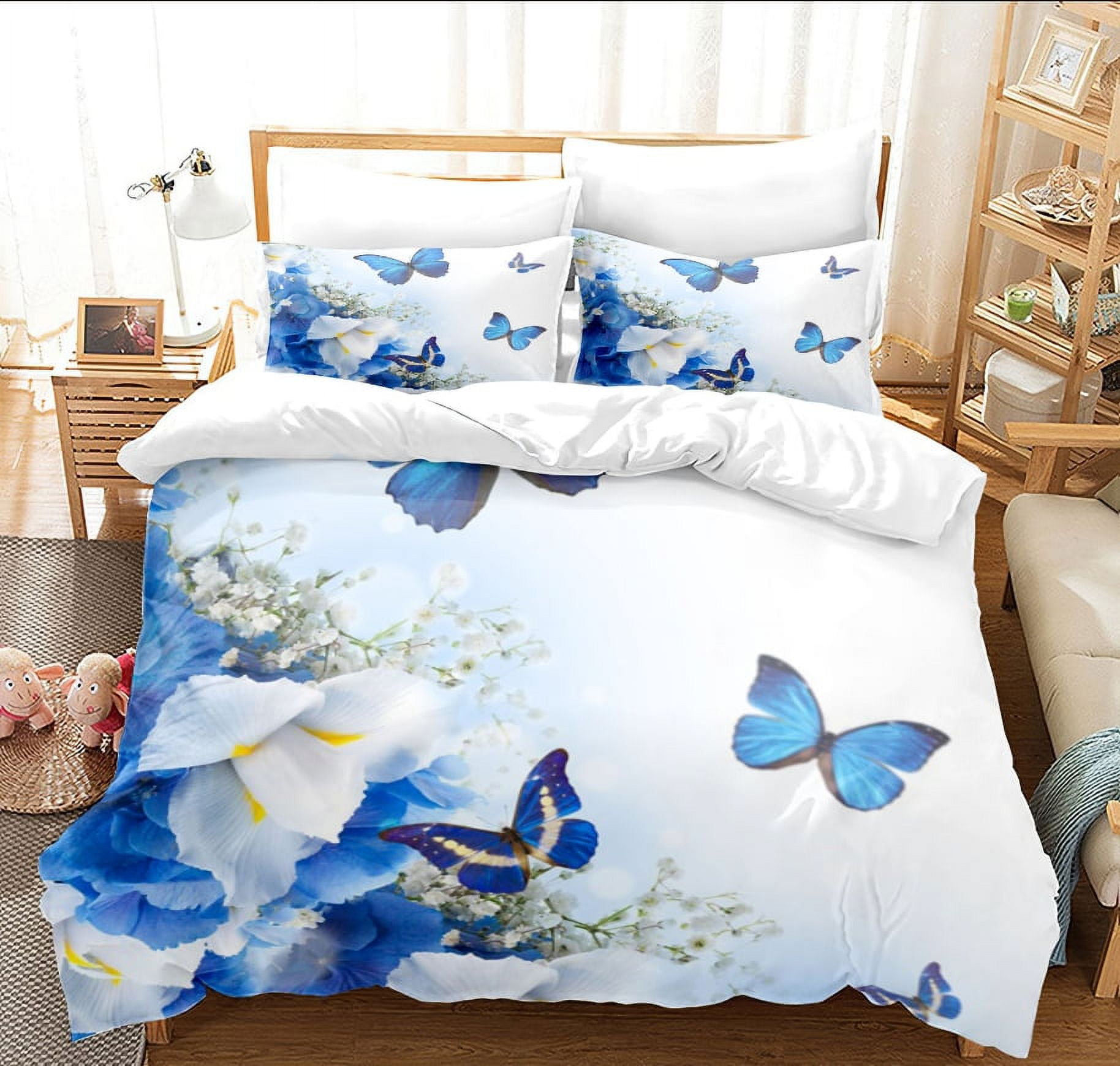 Butterfly Bedding Twin Full Queen King Size,Rainbow Set for Girls Kids