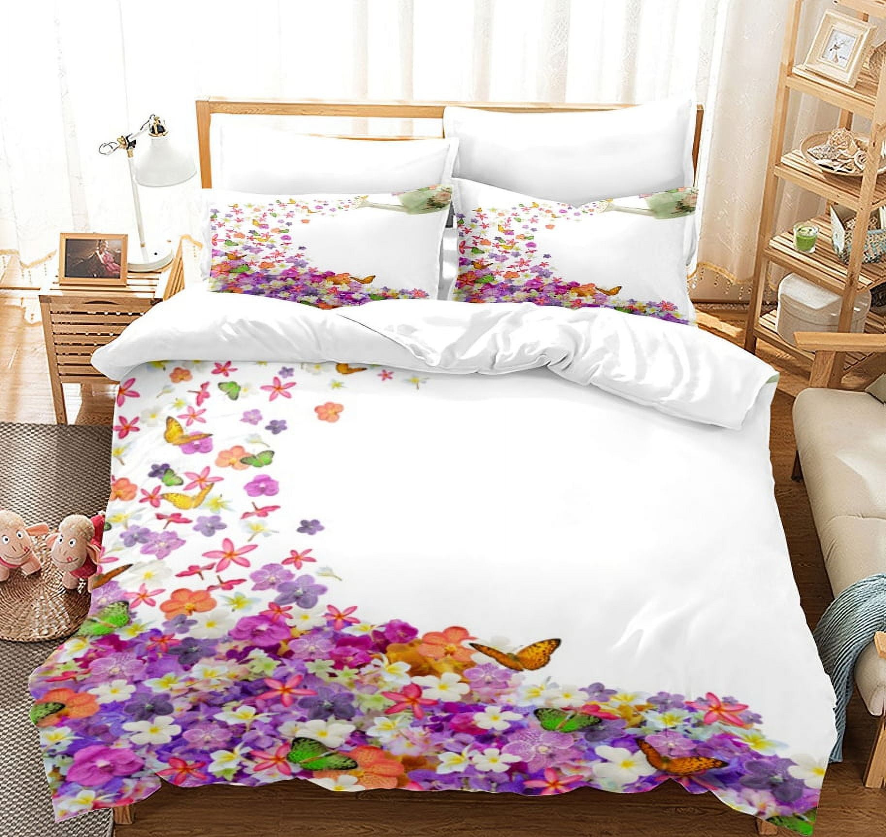 Butterfly Bedding Twin Full Queen King Size,Rainbow Set for Girls Kids
