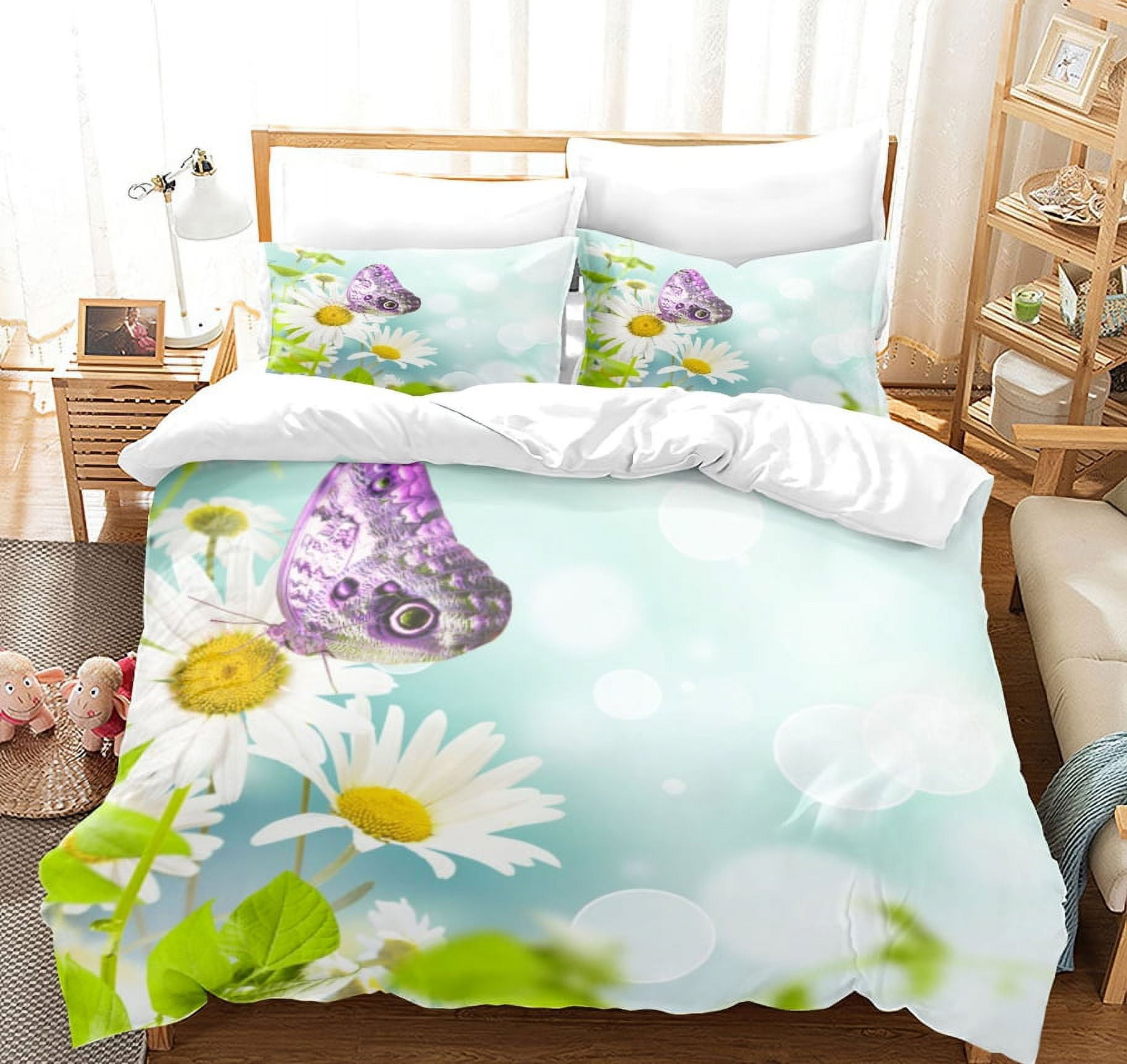 Butterfly Bedding Twin Full Queen King Size,Rainbow Set for Girls Kids