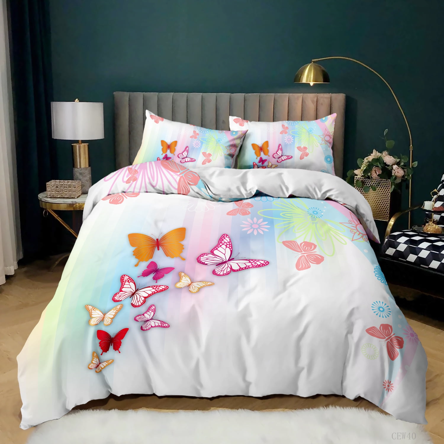 Butterfly Bedding Twin Size,Duvet Cover Set for Girls Kids Teens,3D