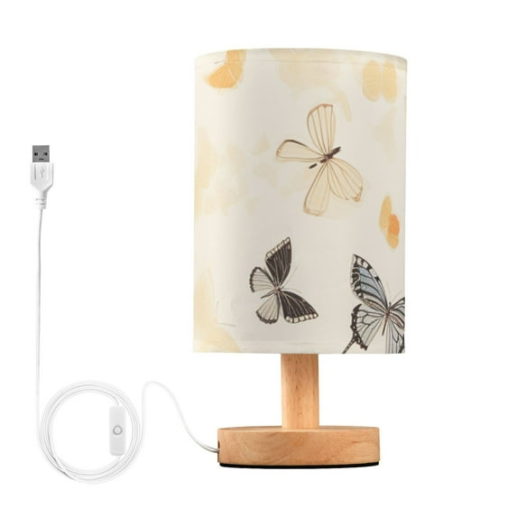 Butterfly Bedside Table Lamp LED Warm Lights with USB Charging Port Retro Cylinder Desk Lamps