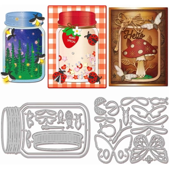 Butterfly Bee Insect Jar Metal Cutting Dies Ladybug Dragonfly Cut Dies Firefly Moth Die Cuts Insect Jar Cutting Dies Cut Stencils for Card Making Photo Paper Dies Scrapbooking DIY