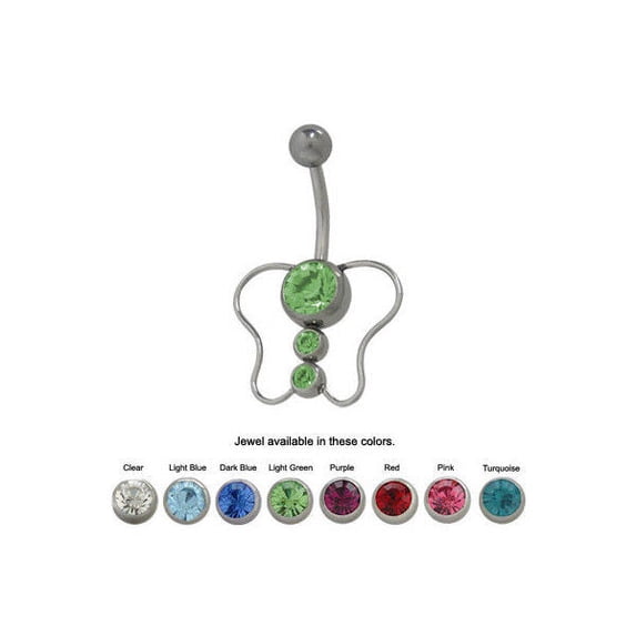Butterfly Belly Button Ring with Cz Jewels 14G