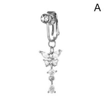 Butterfly Belly Piercing - Dangle Fake Button Jewelry for Women, Stainless Steel Clip-On (1pcs, Gold)