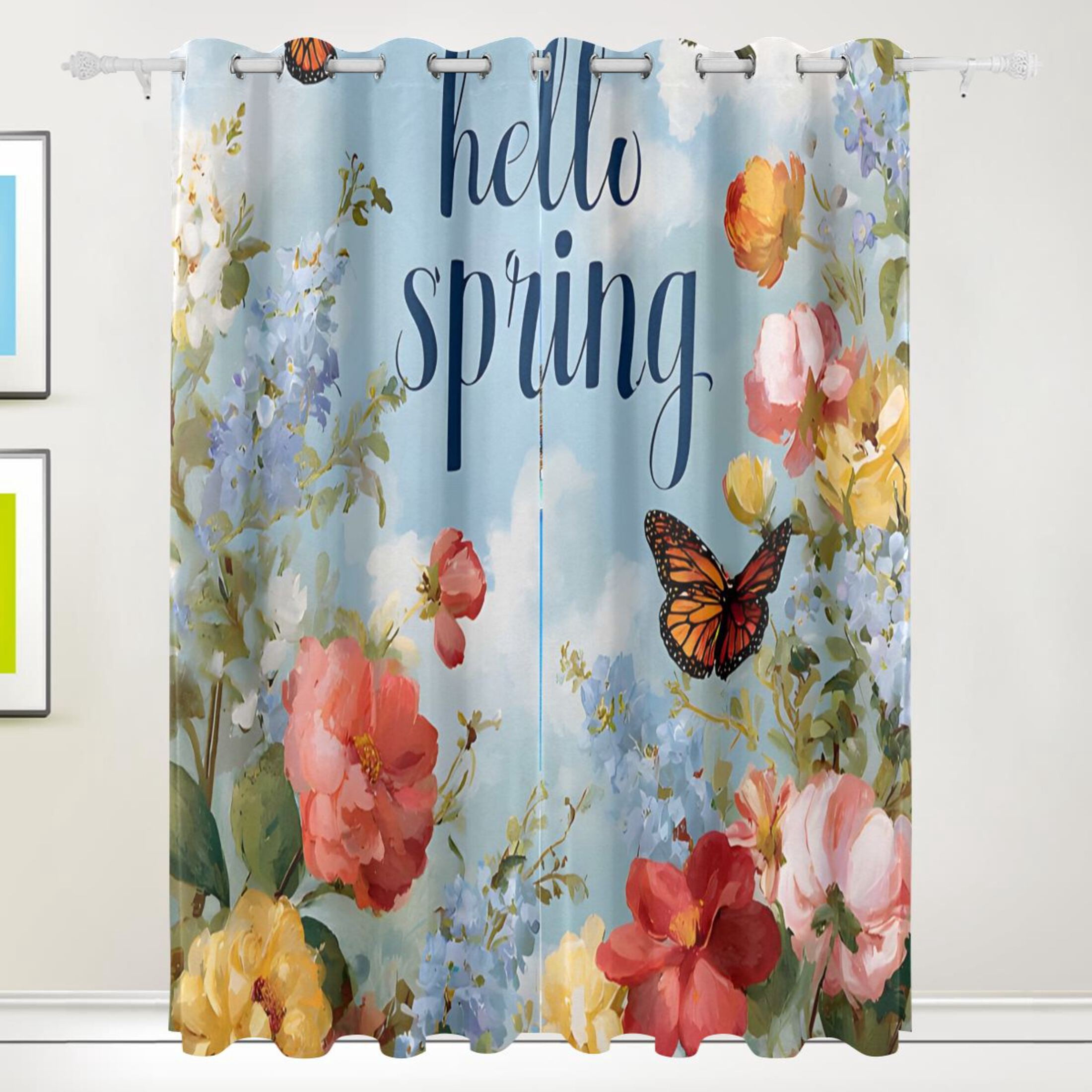Butterfly Bird Flower Blackout Curtains 55W x 72 Living Room Bedroom ...