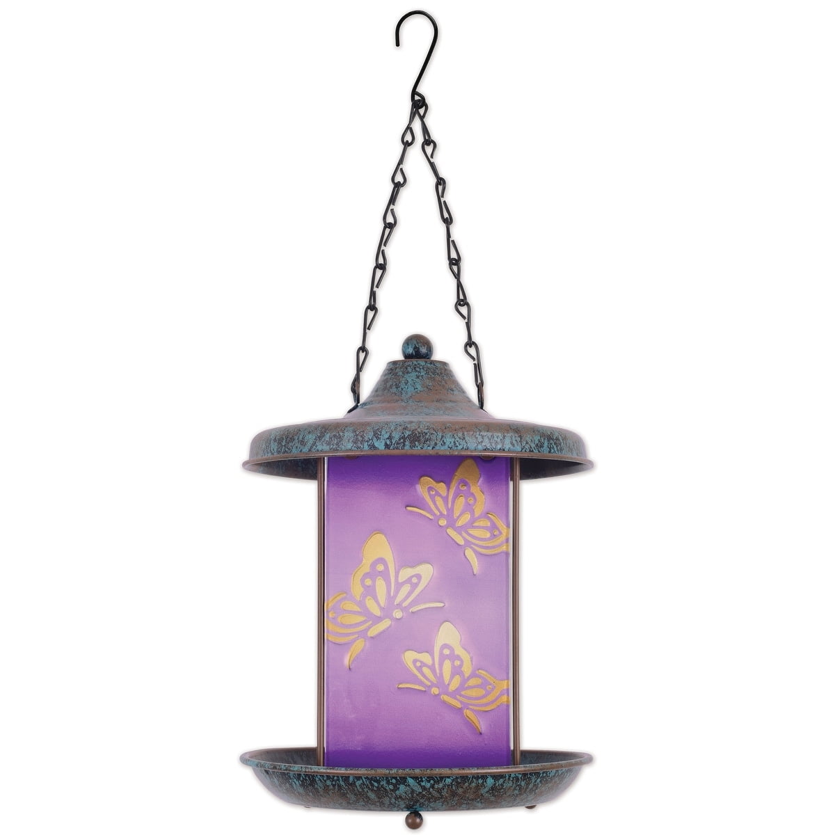 Purple Butterfly Hanging Glass and Metal Birdfeeder