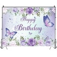 thumbnail image 1 of Butterfly Birthday Backdrop Purple Butterfly Backdrop Rose Flowers Butterfly Birthday Decorations Girls Birthday Party Backdrop Butterfly Cake Table Banner Happy Birthday Photography Background, 1 of 5