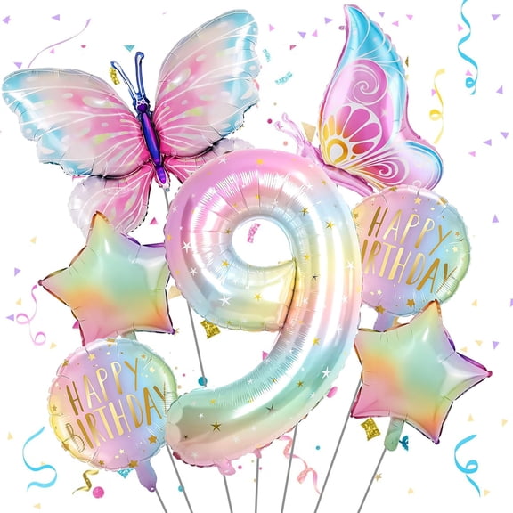 Butterfly Birthday Decoration Balloon Set Number 9 Colorful Color Party Party