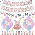 thumbnail image 1 of Butterfly Birthday Party Decorations - Butterfly Happy Birthday Banner, Macaron Balloons, 3D Butterfly Stickers, Cake Topper, Spring Hanging Swirls for Girls Party Garden Birthday Backdrop Supplies, 1 of 7