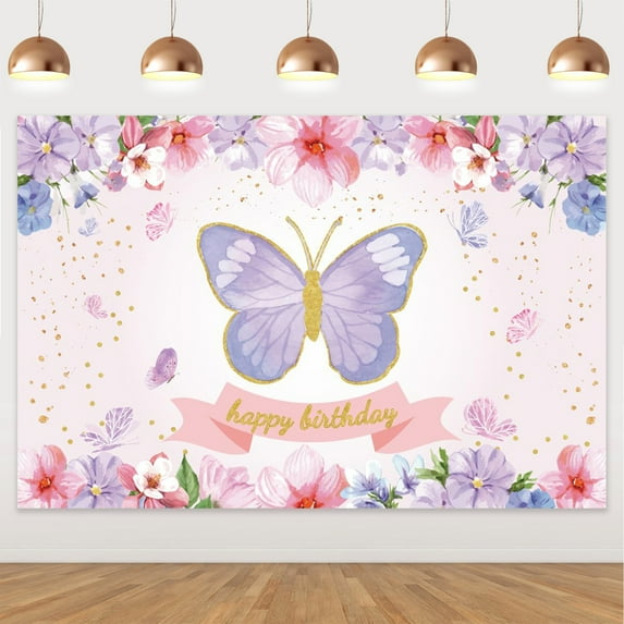 Butterfly Birthday Party Decorations for Girls - Butterfly Happy Birthday Backdrop for Garden Floral Birthday Party Supplies