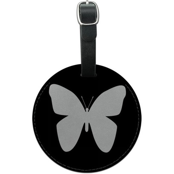 Butterfly Black Round Leather Luggage ID Tag Suitcase Carry-On