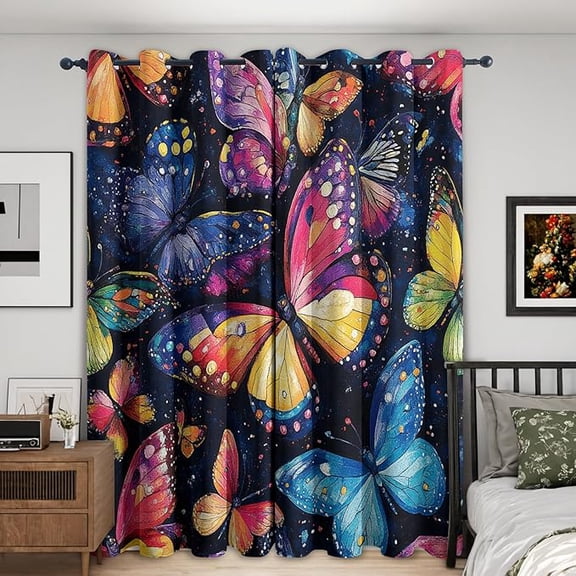 Butterfly Blackout Curtains, Color Animal Insects Curtains for Home Decor, Bedroom, Living Room, Butterfly Room Decor Grommet Window Drapes 53"W x 63"L (Pack of 2)