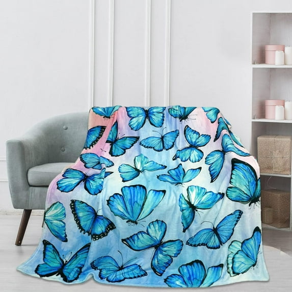 Butterfly Blanket 50"x60" Blue Butterfly Throw Blankets Butterfly Gifts Stuff for Women Girl Super Cozy Soft Blanket for Bedroom Living Room Sofa
