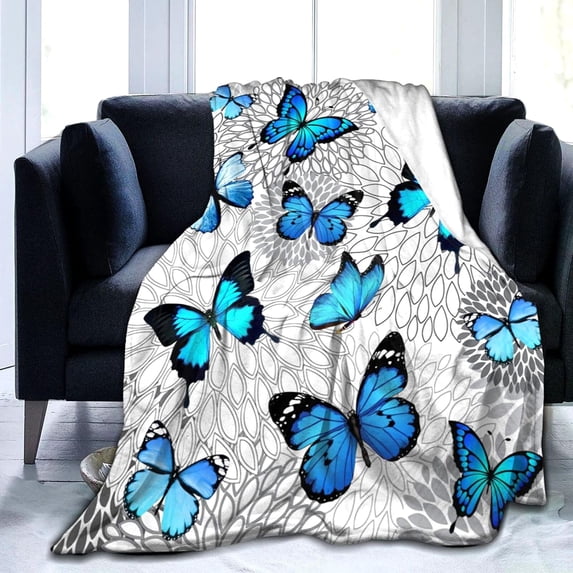 Butterfly Blanket Beautiful Blue Butterfly Throw Blanket Ultra Soft Flannel Butterflies Blanket Gifts for Kids Adults 50"X40"